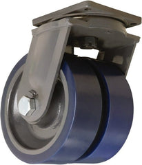 Hamilton - 12" Diam x 4" Wide x 15-1/2" OAH Top Plate Mount Dual Swivel Caster - Polyurethane Mold on Forged Steel, 12,000 Lb Capacity, Tapered Roller Bearing, 8-1/2 x 8-1/2" Plate - Exact Tooling