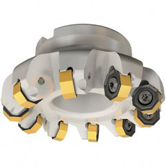 Iscar - 4.49" Cut Diam, 1-1/2" Arbor Hole, 0.138" Max Depth of Cut, 45° Indexable Chamfer & Angle Face Mill - 12 Inserts, ON.. 05..\xB6OXMT 0507\xB6RXMT 1607\xB6S845 SN.U 13 Insert, Right Hand Cut, 12 Flutes, Through Coolant, Series Helido - Exact Tooling