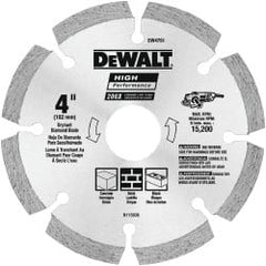 DeWALT - 4" Diam, 5/8 & 7/8" Arbor Hole Diam, 8 Tooth Wet & Dry Cut Saw Blade - Diamond-Tipped, Straight Action, Standard Round Arbor - Exact Tooling