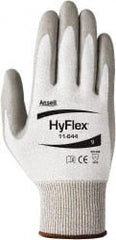 Ansell - Size XS (6), ANSI Cut Lvl 2, Puncture Lvl 4, Abrasion Lvl 4, Polyurethane Coated HPPE Fiber Cut Resistant Gloves - 9" Long, Palm Coated, Knit Wrist, Gray/White, Paired - Exact Tooling