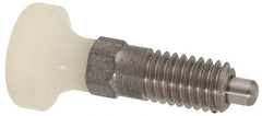 Vlier - M6x1.0, 13mm Thread Length, 0.118" Max Plunger Diam, 0.11 Lb Init to 0.34 Lb Final End Force, Knob Handle Plunger - Delrin Knob, 0.63" Body Length, 1/2" Length Under Head/Shoulder, 0.118" Plunger Projection - Exact Tooling