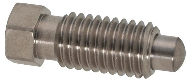 Vlier - M10x1.5, 20mm Thread Length, 0.236" Max Plunger Diam, 0.22 Lb Init to 2.02 Lb Final End Force, Knob Handle Plunger - Delrin Knob, 0.98" Body Length, 0.79" Length Under Head/Shoulder, 0.196" Plunger Projection - Exact Tooling