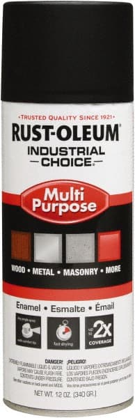 Rust-Oleum - Black, Flat, Enamel Spray Paint - 8 to 12 Sq Ft per Can, 16 oz Container, Use on Drums, Equipment & Color Coding, Furniture, Ladders, Lockers, Motors, Stenciling, Tools - Exact Tooling