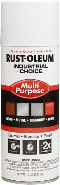 Rust-Oleum - White, Flat, Enamel Spray Paint - 8 to 12 Sq Ft per Can, 16 oz Container, Use on Drums, Equipment & Color Coding, Furniture, Ladders, Lockers, Motors, Stenciling, Tools - Exact Tooling