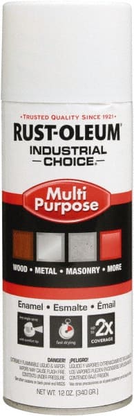 Rust-Oleum - White, Gloss, Enamel Spray Paint - 8 to 12 Sq Ft per Can, 16 oz Container, Use on Drums, Equipment & Color Coding, Furniture, Ladders, Lockers, Motors, Stenciling, Tools - Exact Tooling