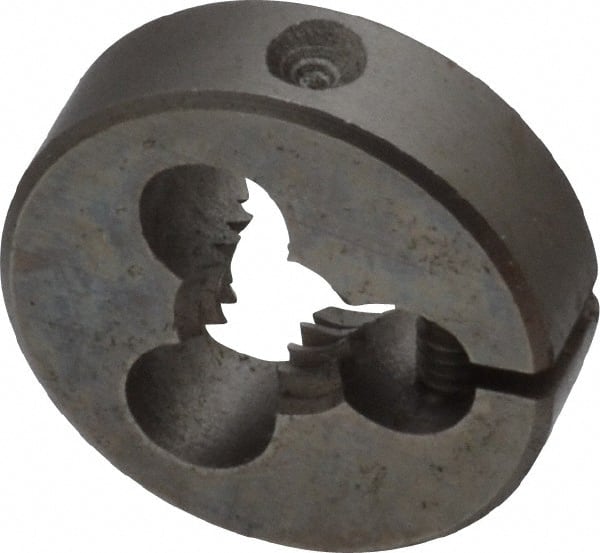 Made in USA - 1/4-20 UNC Thread, 13/16" Outside Diam High Speed Steel Round Die - 1/4" Thick, Right Hand Thread, Adjustable - Exact Tooling