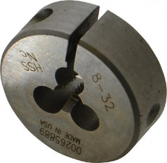 Made in USA - #8-32 UNC Thread, 1" Outside Diam High Speed Steel Round Die - 3/8" Thick, Right Hand Thread, Adjustable - Exact Tooling