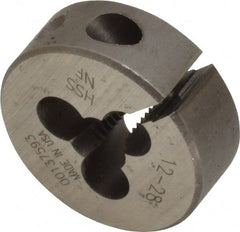 Made in USA - #12-28 UNF Thread, 1" Outside Diam High Speed Steel Round Die - 3/8" Thick, Right Hand Thread, Adjustable - Exact Tooling