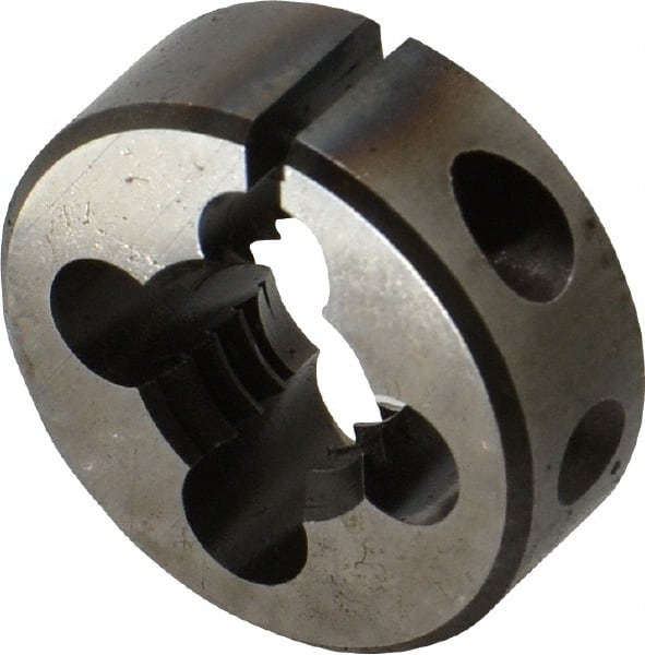 Made in USA - 7/16-14 UNC Thread, 1" Outside Diam High Speed Steel Round Die - 3/8" Thick, Right Hand Thread, Adjustable - Exact Tooling