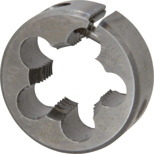 Made in USA - 1/2-20 UNF Thread, 1" Outside Diam High Speed Steel Round Die - 3/8" Thick, Right Hand Thread, Adjustable - Exact Tooling