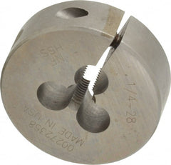 Made in USA - 1/4-28 UNF Thread, 1-1/2" Outside Diam High Speed Steel Round Die - 1/2" Thick, Right Hand Thread, Adjustable - Exact Tooling