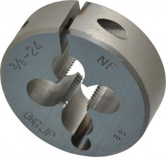 Made in USA - 3/8-16 UNC Thread, 1-1/2" Outside Diam High Speed Steel Round Die - 1/2" Thick, Right Hand Thread, Adjustable - Exact Tooling