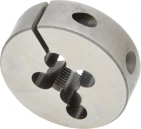 Made in USA - 3/8-24 UNF Thread, 1-1/2" Outside Diam High Speed Steel Round Die - 1/2" Thick, Right Hand Thread, Adjustable - Exact Tooling