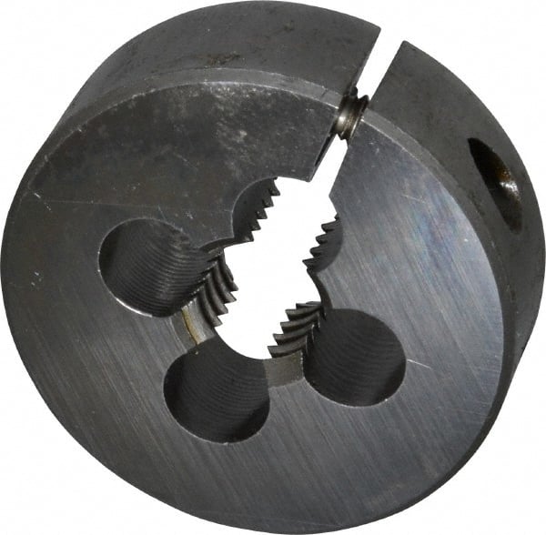 Made in USA - 7/16-14 UNC Thread, 1-1/2" Outside Diam High Speed Steel Round Die - 1/2" Thick, Right Hand Thread, Adjustable - Exact Tooling