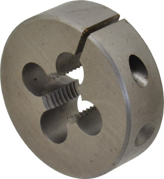 Made in USA - 7/16-20 UNF Thread, 1-1/2" Outside Diam High Speed Steel Round Die - 1/2" Thick, Right Hand Thread, Adjustable - Exact Tooling