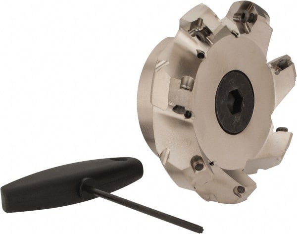 Seco - 4" Cut Diam, 1-1/2" Arbor Hole, 0.295" Max Depth of Cut, 45° Indexable Chamfer & Angle Face Mill - 7 Inserts, SE.X 1505 Insert, Right Hand Cut, 7 Flutes, Through Coolant, Series QuattroMill 15 - Exact Tooling