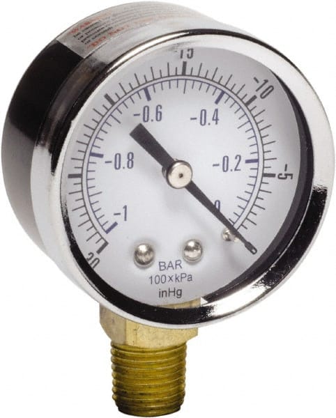 Gast - 1/4 NPT Air Compressor Vacuum Gauge - 2" Diam, Use with Gast 0211/0523 Rotary Vane Units - Exact Tooling