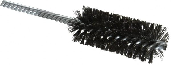 Made in USA - 1" Diam Helical Steel Tube Brush - Double Spiral, 0.006" Filament Diam, 2-1/2" Brush Length, 5-1/2" OAL, 0.237" Diam Galvanized Steel Shank - Exact Tooling