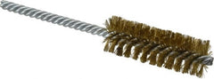 Made in USA - 7/8" Diam Helical Brass Tube Brush - Double Spiral, 0.006" Filament Diam, 2-1/2" Brush Length, 5-1/2" OAL, 0.237" Diam Galvanized Steel Shank - Exact Tooling