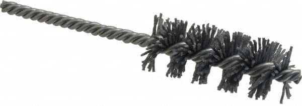 Made in USA - 1" Diam Helical Nylon Tube Brush - Single Spiral, 0.04" Filament Diam, 2-1/2" Brush Length, 5-1/2" OAL, 15/64" Diam Galvanized Steel Shank - Exact Tooling