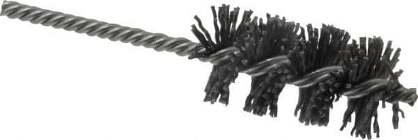 Made in USA - 1-1/4" Diam Helical Nylon Tube Brush - Single Spiral, 0.04" Filament Diam, 2-1/2" Brush Length, 5-1/2" OAL, 15/64" Diam Galvanized Steel Shank - Exact Tooling