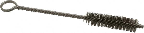 Made in USA - 2" Long x 1/2" Diam Stainless Steel Twisted Wire Bristle Brush - Double Spiral, 5-1/2" OAL, 0.006" Wire Diam, 0.11" Shank Diam - Exact Tooling