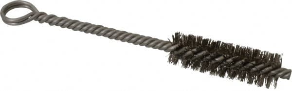 Made in USA - 2" Long x 5/8" Diam Stainless Steel Twisted Wire Bristle Brush - Double Spiral, 5-1/2" OAL, 0.008" Wire Diam, 0.142" Shank Diam - Exact Tooling