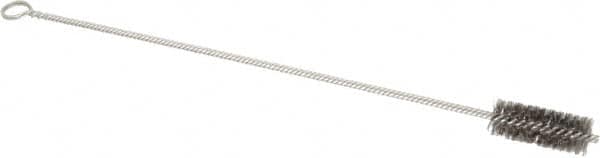 Made in USA - 2-1/2" Long x 1" Diam Stainless Steel Twisted Wire Bristle Brush - Double Spiral, 18" OAL, 0.006" Wire Diam, 0.162" Shank Diam - Exact Tooling