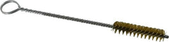 Made in USA - 1-1/2" Long x 3/8" Diam Brass Twisted Wire Bristle Brush - Double Spiral, 5-1/2" OAL, 0.005" Wire Diam, 1/8" Shank Diam - Exact Tooling