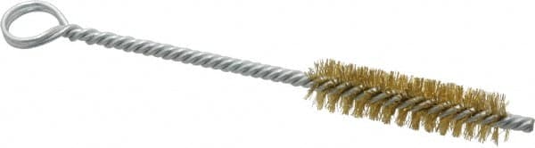 Made in USA - 2" Long x 1/2" Diam Brass Twisted Wire Bristle Brush - Double Spiral, 5-1/2" OAL, 0.006" Wire Diam, 0.162" Shank Diam - Exact Tooling