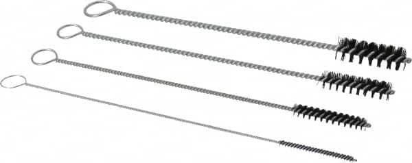 PRO-SOURCE - 4 Piece Nylon Hand Tube Brush Set - 1-1/2" Brush Length, 8" OAL, 0.016" Shank Diam, Includes Brush Diams 1/8", 1/4", 3/8" & 1/2" - Exact Tooling
