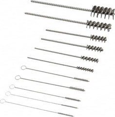 PRO-SOURCE - 11 Piece Stainless Steel Hand Tube Brush Set - 3/4" to 1-1/2" Brush Length, 4" OAL, 0.034" Shank Diam, Includes Brush Diams 1/4", 5/16", 3/8", 1/2" & 3/4" - Exact Tooling