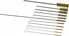 PRO-SOURCE - 11 Piece Brass Hand Tube Brush Set - 3/4" to 1-1/2" Brush Length, 4" OAL, 0.034" Shank Diam, Includes Brush Diams 1/4", 5/16", 3/8", 1/2" & 3/4" - Exact Tooling