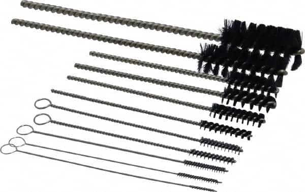 PRO-SOURCE - 11 Piece Nylon Hand Tube Brush Set - 3/4" to 1-1/2" Brush Length, 4" OAL, 0.034" Shank Diam, Includes Brush Diams 1/4", 5/16", 3/8", 1/2" & 3/4" - Exact Tooling