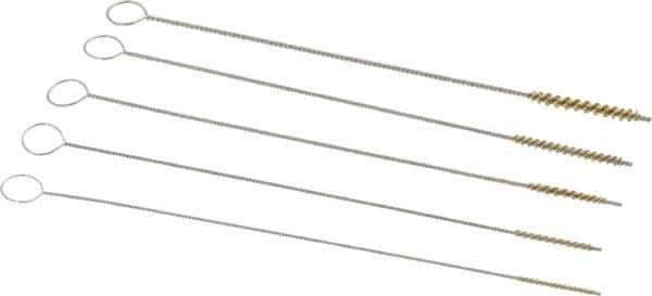 PRO-SOURCE - 5 Piece Brass Hand Tube Brush Set - 1/2" to 3/4" Brush Length, 4" OAL, 0.022" Shank Diam - Exact Tooling