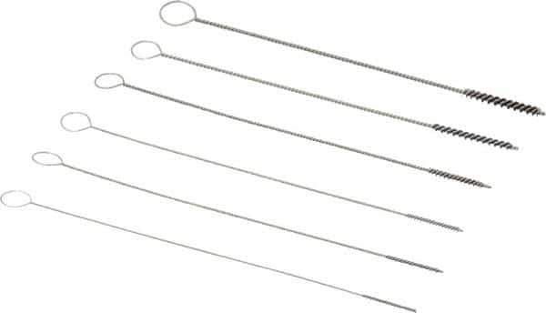 PRO-SOURCE - 6 Piece Nylon Hand Tube Brush Set - 1/2" to 3/4" Brush Length, 4" OAL, 0.022" Shank Diam - Exact Tooling