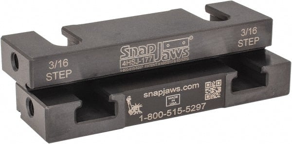 Snap Jaws - 4" Wide x 1.155" High x 0.55" Thick, Step Vise Jaw - Hard, Steel, Fixed Jaw, Compatible with 4" Vises - Exact Tooling