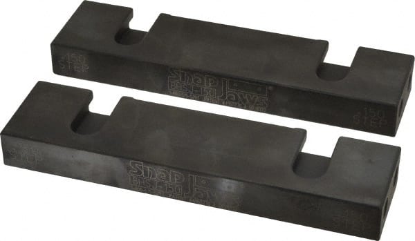 Snap Jaws - 8" Wide x 2.03" High x 0.98" Thick, Step Vise Jaw - Hard, Steel, Fixed Jaw, Compatible with 8" Vises - Exact Tooling