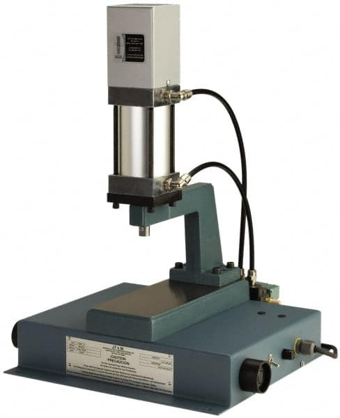 JT&M - 3/4" Ram, 6-1/32" Throat Depth, 660 Lb Pneumatic Arbor Press - 5-5/32" Max Work Height x 14-1/4" Max Work Width, 18.38" Base Width x 18.62" Base Depth - Exact Tooling