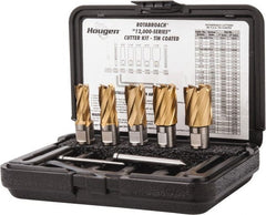 Hougen - 8 Piece, 9/16 to 1-1/16" Cutter Diam, 1" Cutting Depth, High Speed Steel Annular Cutter Set - TiN Finish, 3/4" Shank Diam, 9/16, 11/16, 13/16, 15/16, 1-1/16" Cutter Diams, 2 Flats on Shank - Exact Tooling