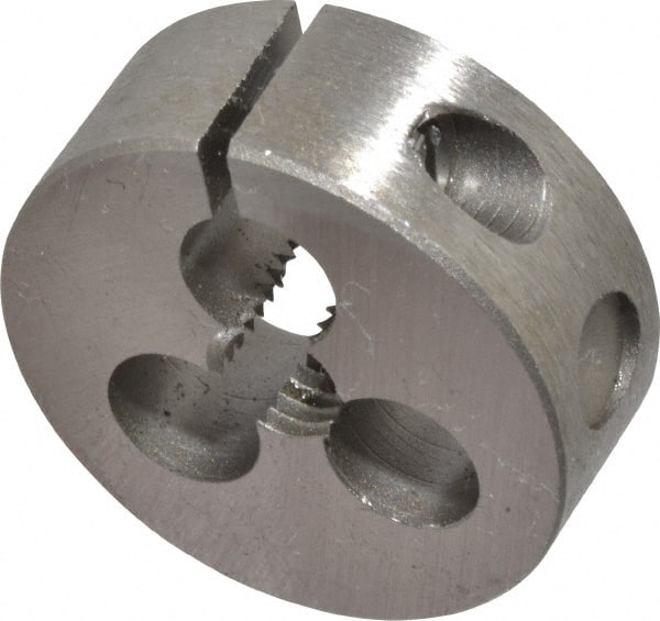 Irwin Hanson - 1/4-28 UNF Thread, 1" Outside Diam Carbon Steel Round Die - 3/8" Thick, Right Hand Thread, Adjustable - Exact Tooling