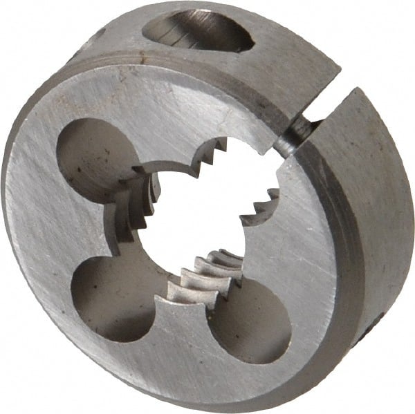 Irwin Hanson - 7/16-14 UNC Thread, 1" Outside Diam Carbon Steel Round Die - 3/8" Thick, Right Hand Thread, Adjustable - Exact Tooling