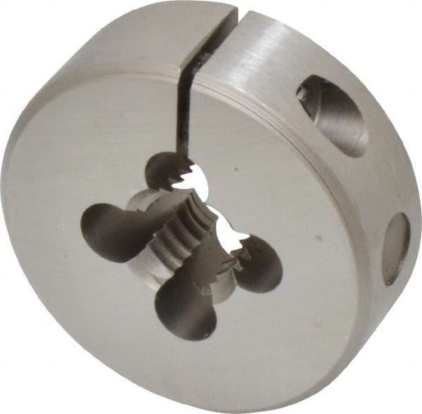 Irwin Hanson - 7/16-14 UNC Thread, 1-1/2" Outside Diam Carbon Steel Round Die - 1/2" Thick, Right Hand Thread, Adjustable - Exact Tooling