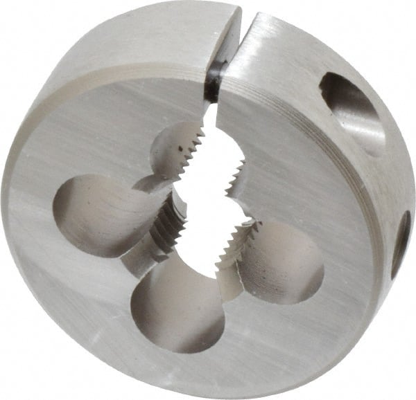 Irwin Hanson - 7/16-20 UNF Thread, 1-1/2" Outside Diam Carbon Steel Round Die - 1/2" Thick, Right Hand Thread, Adjustable - Exact Tooling