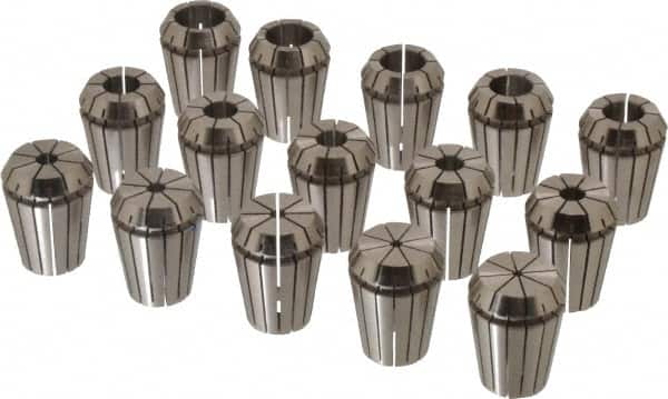 ETM - 15 Piece, 1/16" to 5/8" Capacity, ER Collet Set - Increments of 1mm, Series ER25 - Exact Tooling