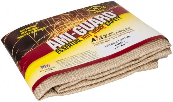 Auburn Mfr - 4' High x 4' Wide x 0.04" Thick Silica Welding Curtain - Tan, Grommet - Exact Tooling