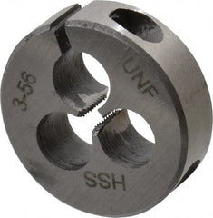 Interstate - #3-56 UNF Thread, 13/16" Outside Diam High Speed Steel Round Die - Right Hand Thread, Adjustable - Exact Tooling