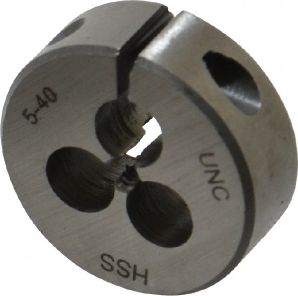 Interstate - #5-40 UNC Thread, 1" Outside Diam High Speed Steel Round Die - Right Hand Thread, Adjustable - Exact Tooling