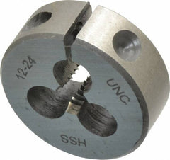 Interstate - #12-24 UNC Thread, 1" Outside Diam High Speed Steel Round Die - Right Hand Thread, Adjustable - Exact Tooling