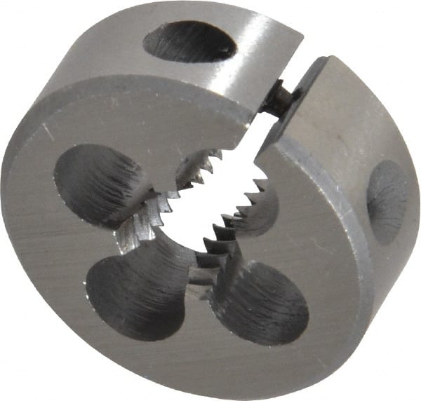 Interstate - 5/16-18 UNC Thread, 1" Outside Diam High Speed Steel Round Die - Right Hand Thread, Adjustable - Exact Tooling